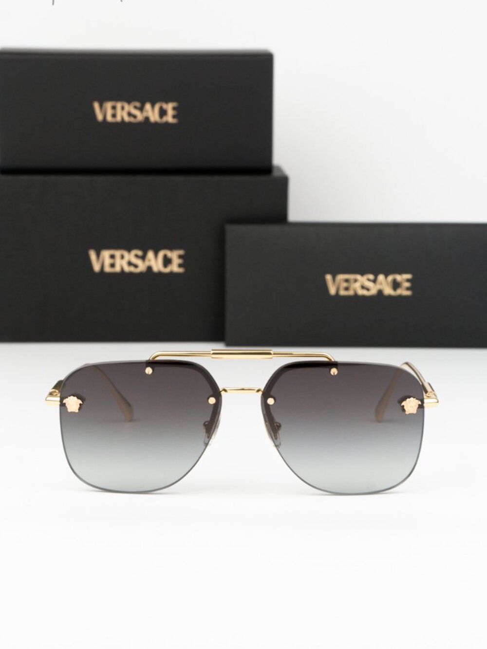 Versace Men Sunglasses Gold Grey Gradient Pilot VE2296 100284 NEW AUTHENTIC